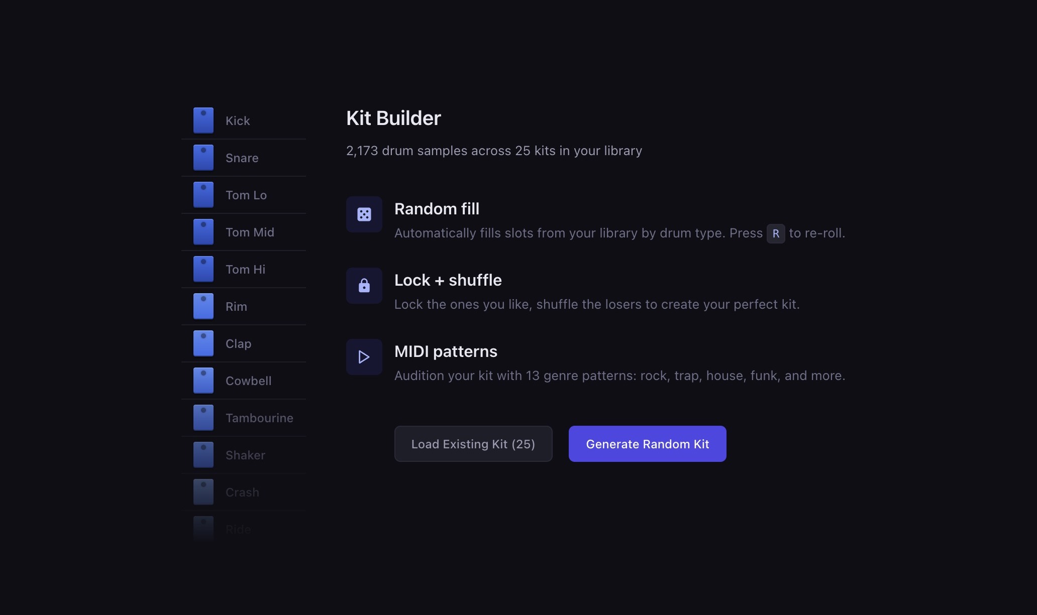 Kit Builder — GM-mapped drum kit slots
