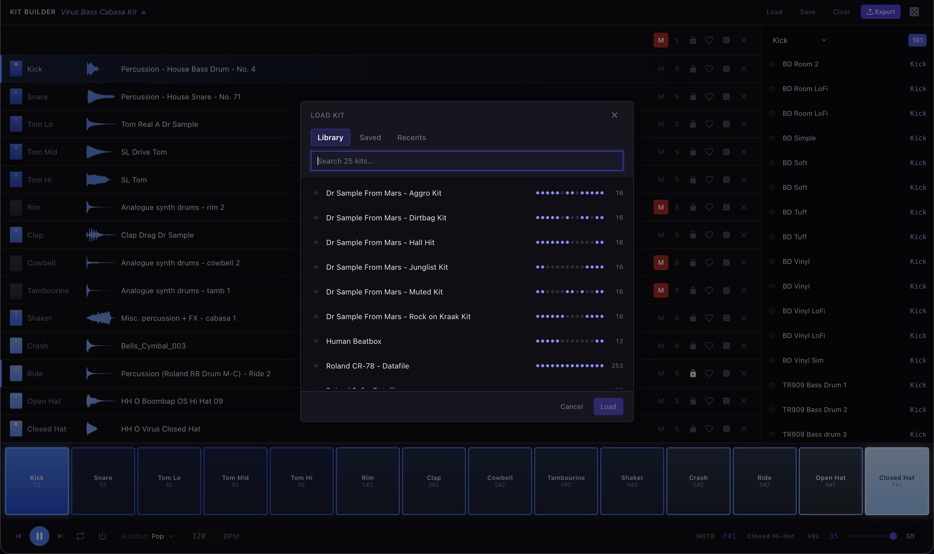 Kit Builder — Load kit dialog